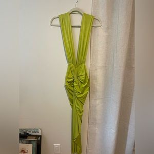 Chartreuse / Lime Green Formal Cocktail Midi Dress